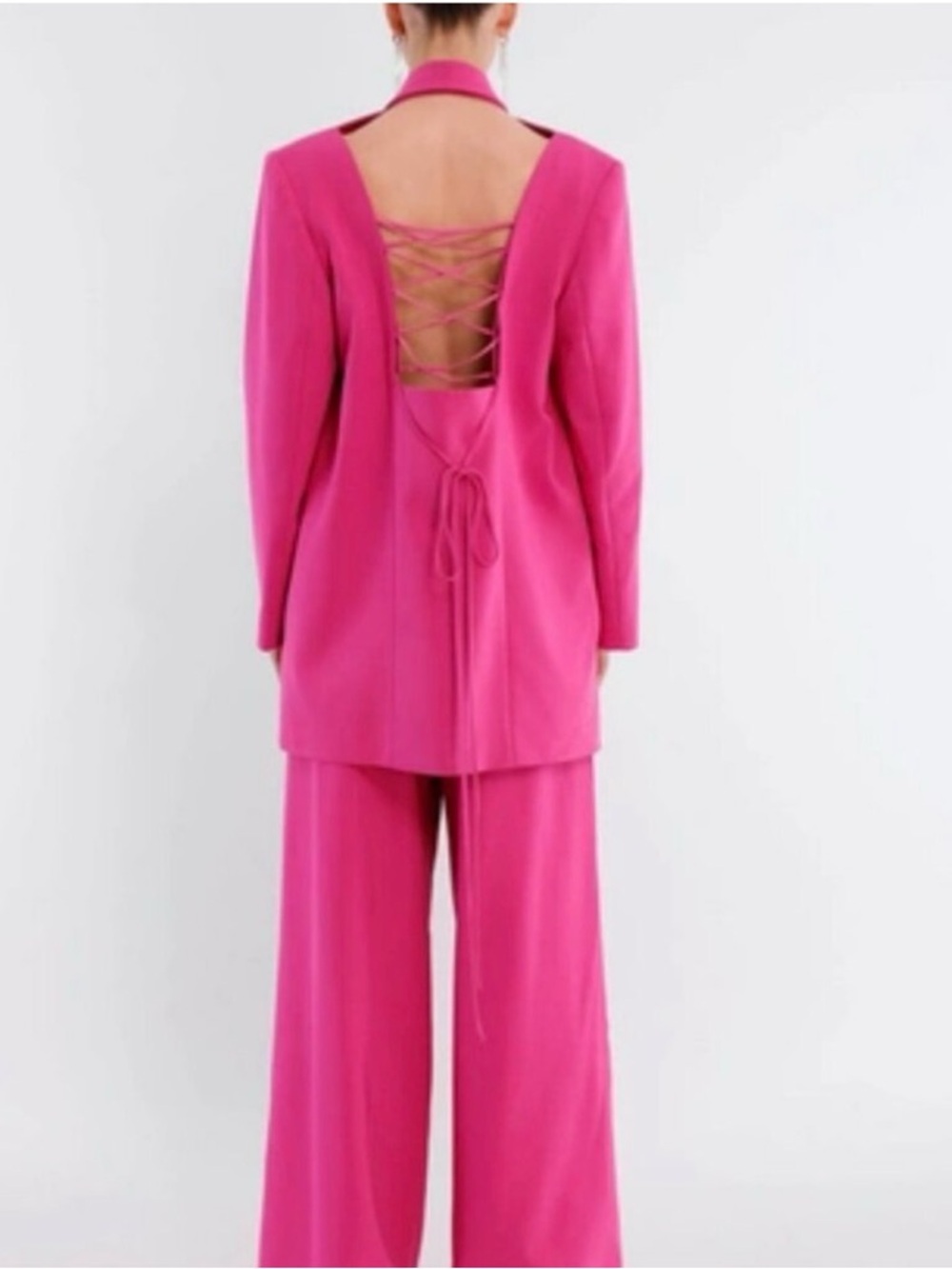 BCBGMaxAzria Formosa Lace-up Hot Pink Blazer